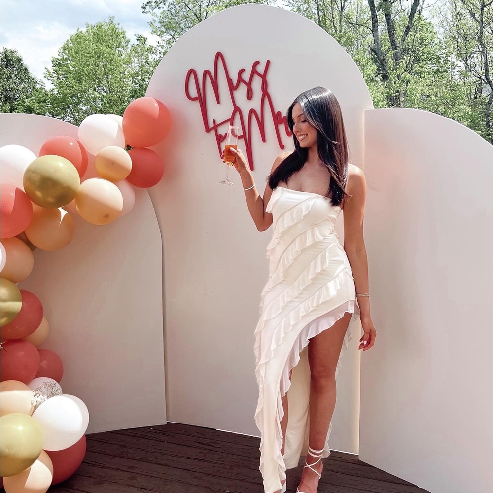Oh Polly Bandeau Ruffle Detail Maxi Dress